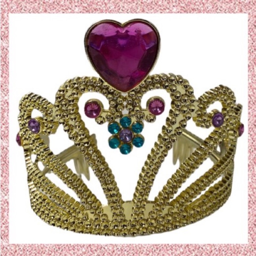 Princess Crown Tiara Girls Fairytale Castle Dress Up Gold Gemstone Jewel Tiara